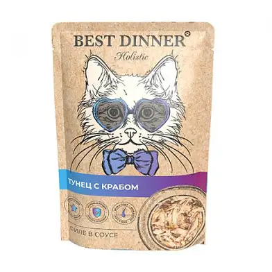 Best Dinner Holistic влажный корм для кошек с тунцом и крабом в соусе (пауч)
