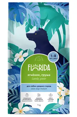 FLORIDA сухой корм для взрослых собак средних пород с ягненком и грушей