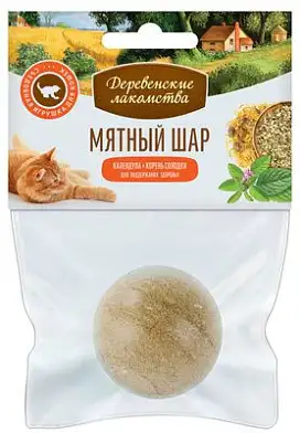 Деревенские лакомства игрушка для кошки "Мятный шар": календула + корень солодки